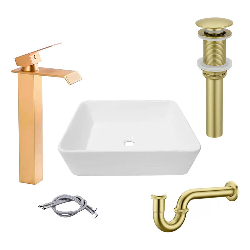 Combo Lavamanos Rectang.+griferia Monoc.+push+sifon Oro Cep1