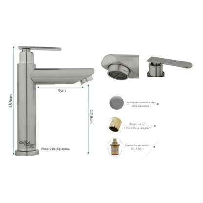 Grifería Lavamanos Agua Fría Baja Satin Cylinder