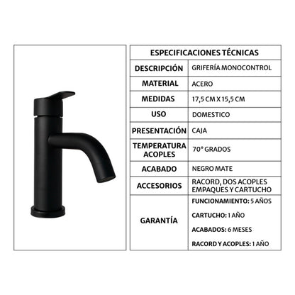Kit Placa Lavamanos 51*40cm+griferia Monocontrol+push Negro6