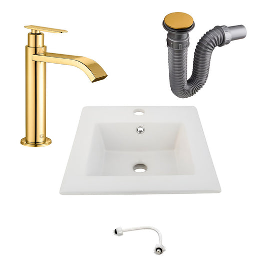 Combo Placa Lavamanos 41*41cm+griferia Agua Fria+push Oro1