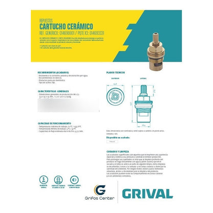 Cartucho Cerámico Izquierdo Corto Grival