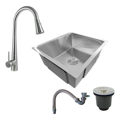 Combo Lavaplatos 51*45cm+griferia Extraible Plata+accesorios