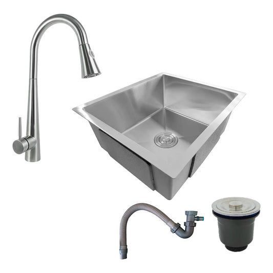 Combo Lavaplatos 51*45cm+griferia Extraible Plata+accesorios