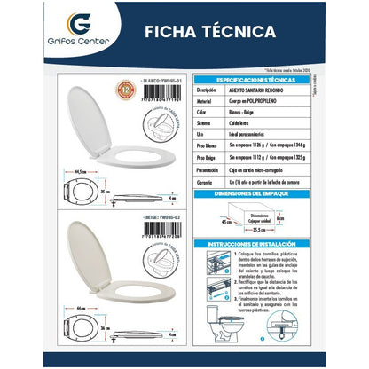 Asiento Sanitario Redondo Caída Lenta Beige/bone