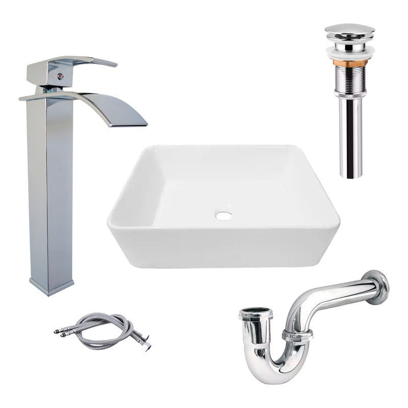 Combo Lavamanos Rectang.+griferia Monocontrol+push+sifon Gf8