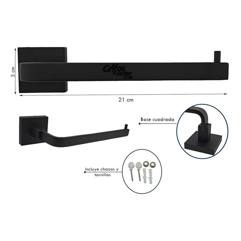 Toallero Para Baño Corto Base Cuadrada Negro