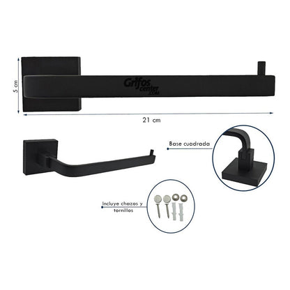 Toallero Para Baño Corto Base Cuadrada Negro