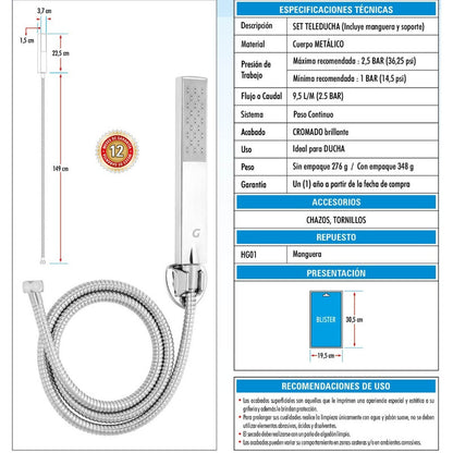 Set Teleducha Manguera Y Soporte