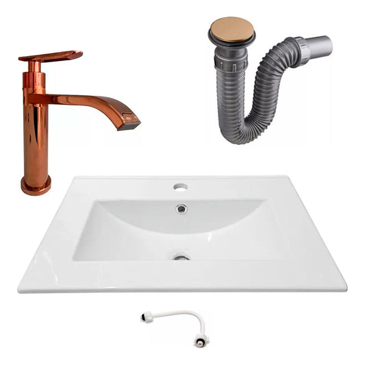 Combo Placa Lavamanos 61*46,5cm+griferia Agua Fria+push Rose