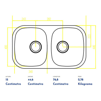 Lavaplatos Doble Redondo Tramontina Alto Brillo