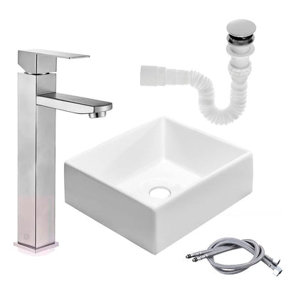 Kit Lavamanos Cuadrado+grifo Monocontrol Cuadrada Satinada+p