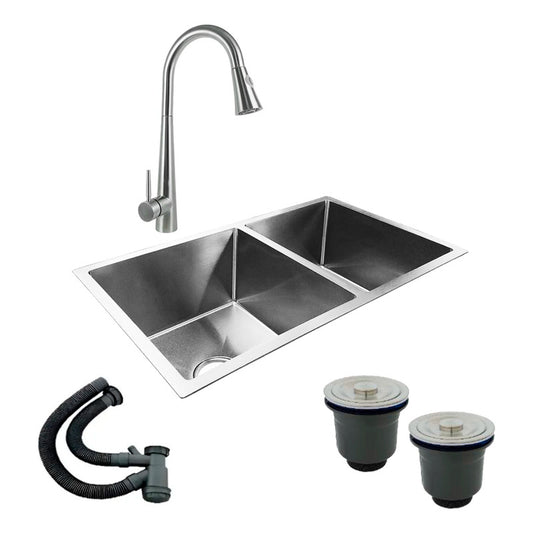 Combo Lavaplatos Doble 77*45cm+griferia Plateada+accesorios
