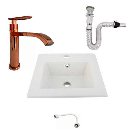 Kit Placa Lavamanos 41cm+griferia Agua Fría +push Flexible 4