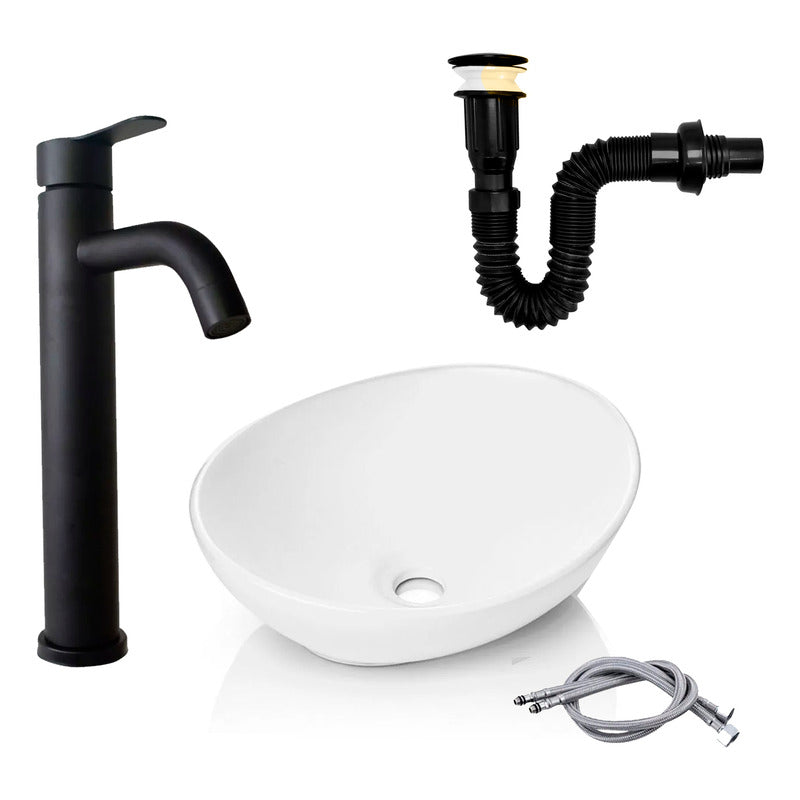 Kit Lavamanos Canoa+griferia Monocontrol Ma.plana+push Negro