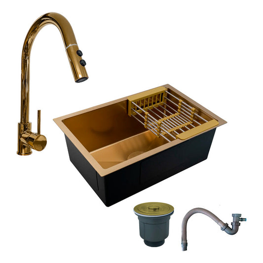 Combo Lavaplatos 60*45cm+griferia Lvp Oro Extraible+acc