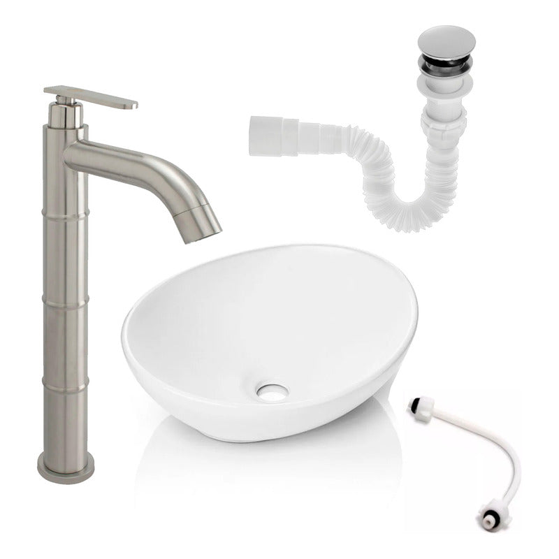 Kit Lavamanos Canoa + Grifería Sat. Agua Fria+push Y Acople