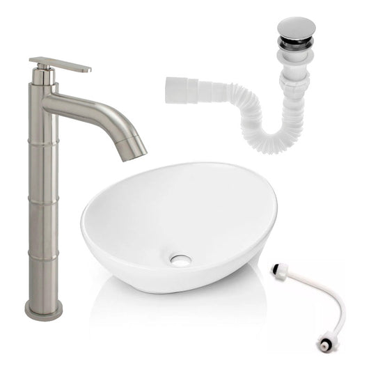 Kit Lavamanos Canoa + Grifería Sat. Agua Fria+push Y Acople