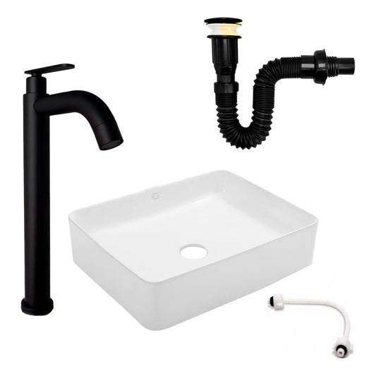 Kit Lavamanos Rectangular+griferia Agua Fria Coic+push Negro