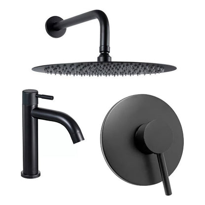 Kit Ducha 20cm +griferia Agua Fria+monocontrol Redondo Negro