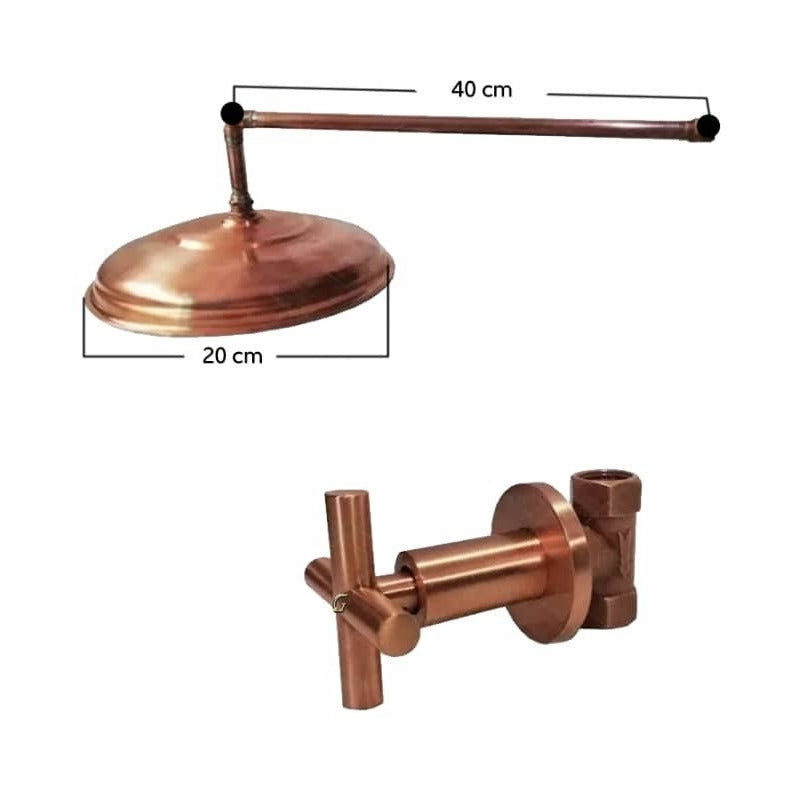 Ducha En Cobre De 20cm Con Registro En Cobre Natural
