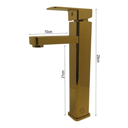Griferia Lavamanos Monocontrol Dorada Laton Lujo Poste Alto