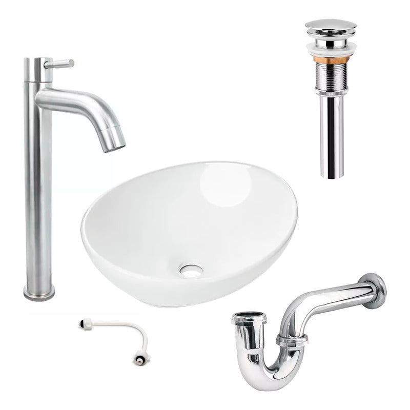 Combo Lavamanos Canoa+griferia Agua Fria+ Push Y Sifon Gf2