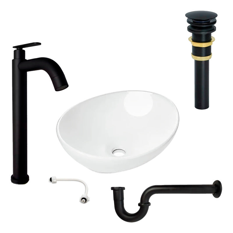 Combo Lavamanos Canoa + Grif.fria Negra + Push Y Sifon Gf3