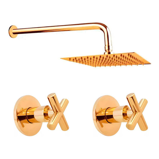 Kit Ducha Dorada 20cm+tubo+mezclador Ducha +manijas Cruz
