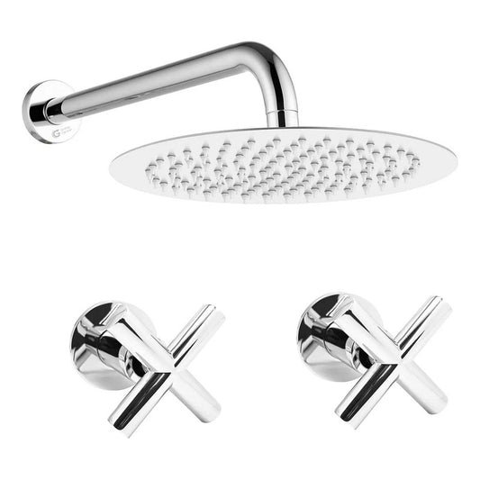 Kit Ducha 20cm Tubo + Mezclador Ducha + Manijas Cruz