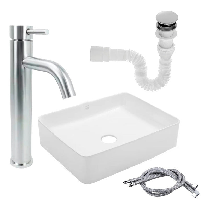 Kit Lavamanos Rectangular+grifo Monocontrol Satinada Cv+push