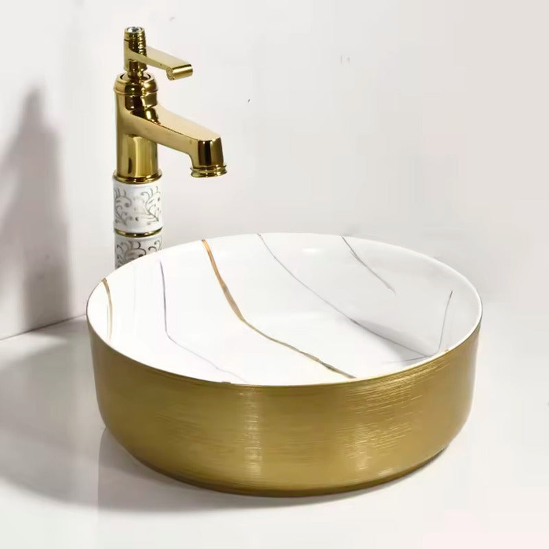 Lavamanos De Sobreponer Redondo Tifon Dorado 37x37x12.5cm