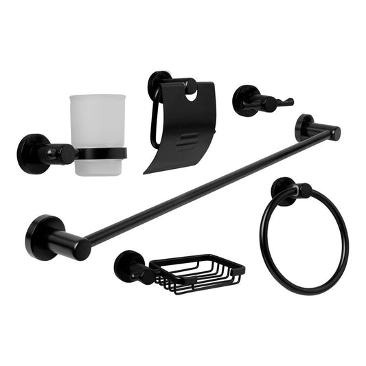 Juego De Accesorios Para Baño Negro En Aluminio X6