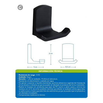 Toallero Doble Percha Negro