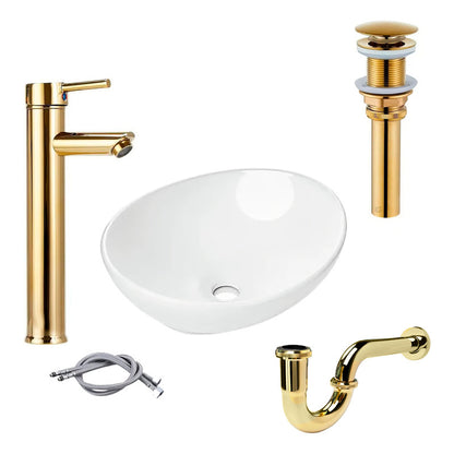Combo Lavamanos Canoa+griferia Monoc +push+sifon Oro Gf4