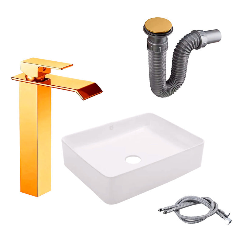 Kit Lavamanos Rectan.+griferia Mono.cascada Brill+push Oro