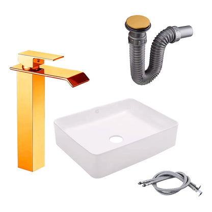 Kit Lavamanos Rectan.+griferia Mono.cascada Brill+push Oro