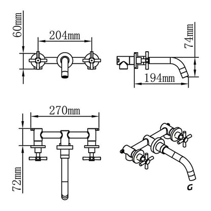 Griferia Mezclador Lavamanos Pared 8  Pulgadas Cobre Níquel