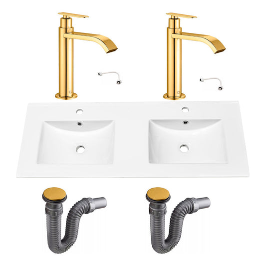 Combo Placa Doble Lavam.121*46,5cm+grifo Agua Fria+push Oro1
