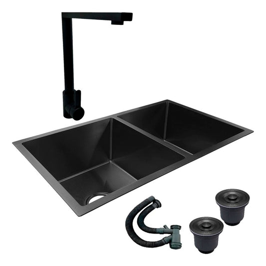 Combo Lavaplatos Doble 77*45cm+griferia Lvp Negra L+ Acc