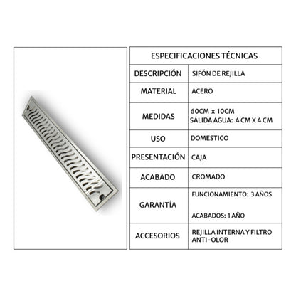 Rejilla De Piso Ranurada De 60 X 10cm