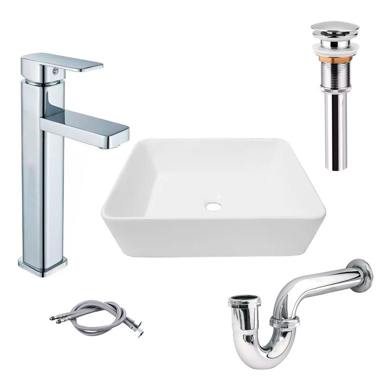 Combo Lavamanos Rectang.+griferia Monocontrol+push+sifon Gf4