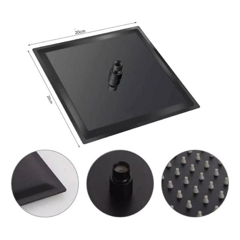 Kit Ducha Cuadrada De 20cm + Monocontrol Cuadrado Negro Mate