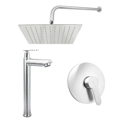 Kit Ducha Cuadrada Satín 20cm-grifería Agua Fria-monocontrol
