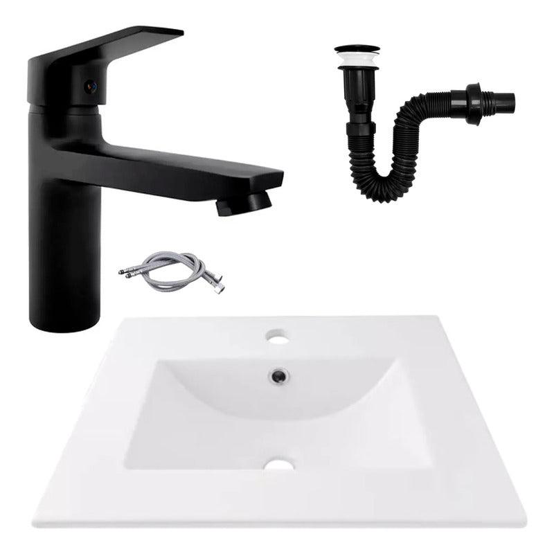 Kit Placa Lavamanos 51*46,5cm+griferia Monocon.+push Negro3