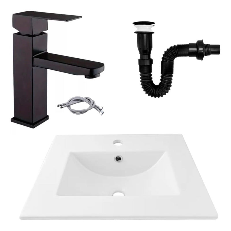 Kit Placa Lavamanos 51*40cm+griferia Monocontrol+push Negro7