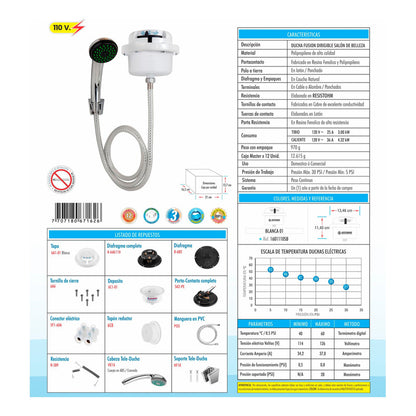 Ducha Eléctrica Salón De Belleza Dirigible Fusión Blanca
