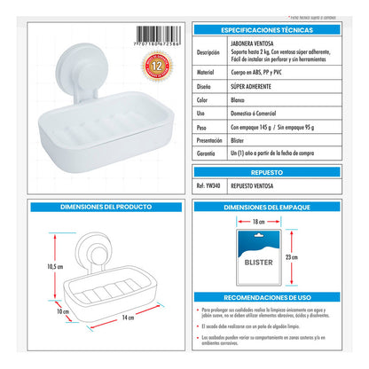 Jabonera Para Baño Con Ventosa Blanco