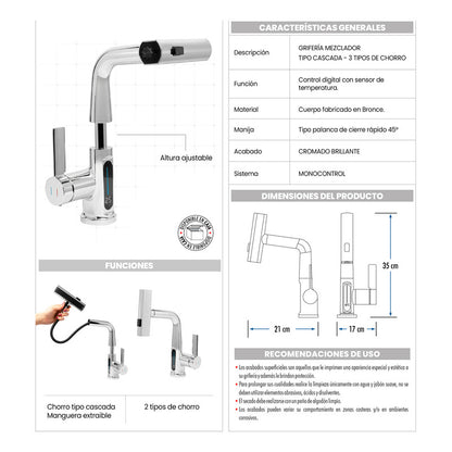 Griferia Lavaplatos Monocontrol Control Digital  Gris Mate