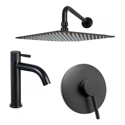 Kit Grifería Agua Fria+ Ducha 20cm+monocontrol Redondo Negro