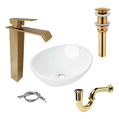 Combo Lavamanos Canoa+griferia Monoc +push+sifon Oro Gf2